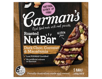 Carman's Nut Bars Dark Choc, Macadamia & Coconut 160g - 3 Pack