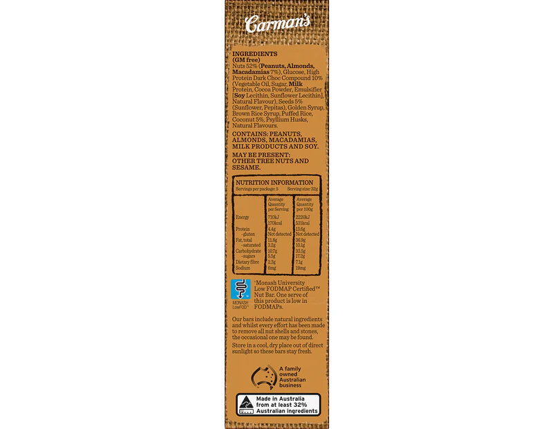 Carman's Nut Bars Dark Choc, Macadamia & Coconut 160g - 3 Pack