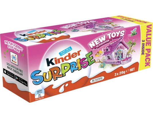 3 x Kinder Surprise Milk Chocolate Egg 60g - Pink