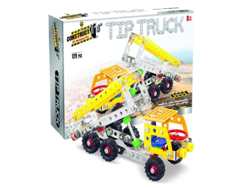 Construct IT Tip Truck - 129 Piece Tip Truck Construction Kit - STEM Toys for 8+ Year Olds - Build Your Own Metal Tip Truck