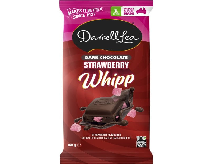 Darrell Lea Whipp Dark Chocolate Strawberry Block 160g - 2 Pack