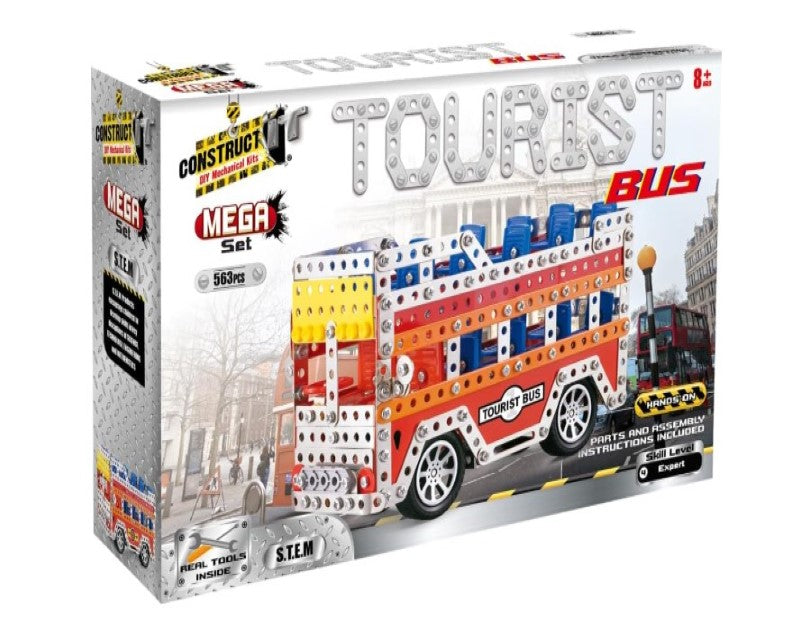 Construct IT MEGA Tourist Bus - 563 Piece Tourist Bus Construction Kit  - Build Your Own Metal Tourist Bus