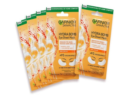 Garnier Hydra Bomb Hyaluronic Acid Orange Extract Brightening Eye Sheet Mask (5 Pack)