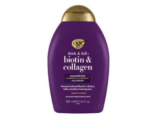 Ogx Thick & Full + Volumising Biotin & Collagen Shampoo For Fine Hair 385mL|Helps thicken & texturize any hair type |Creates appearance of thicker, fuller, healthier looking hair