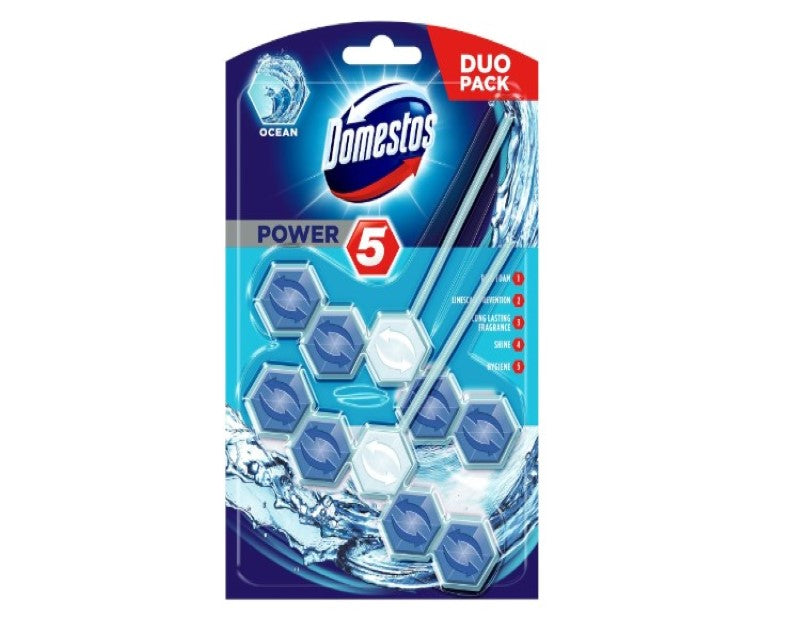 Domestos 3-in-1 Ocean Power-5 Rim Block Toilet Cleaner 55 g (Pack of 2)