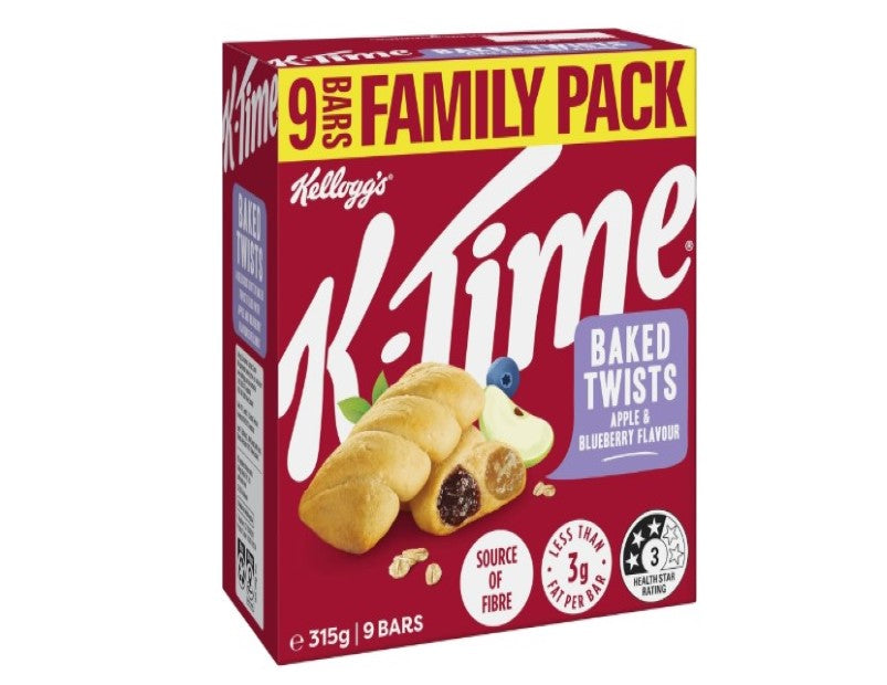 Kellogg's K-Time Baked Twists Apple and Blueberry Flavoured Snack Bars, 9-pack