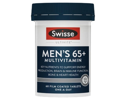 Swisse Ultivite Men's 65+ Multivitamin - with Vitamins & Minerals to Support Energy Production, Bone Strength, Heart Health & Eye Health - 60 Tablets