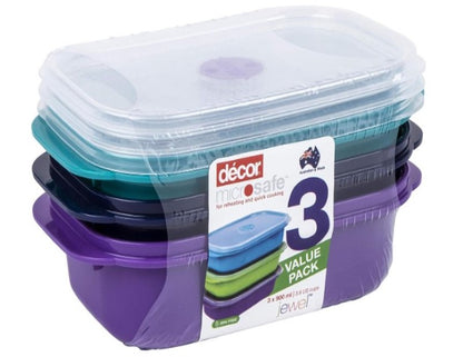 Decor Microsafe Decor Oblong Jewel Container, Pack of 3 Pieces, 900ml Capacity, Assorted