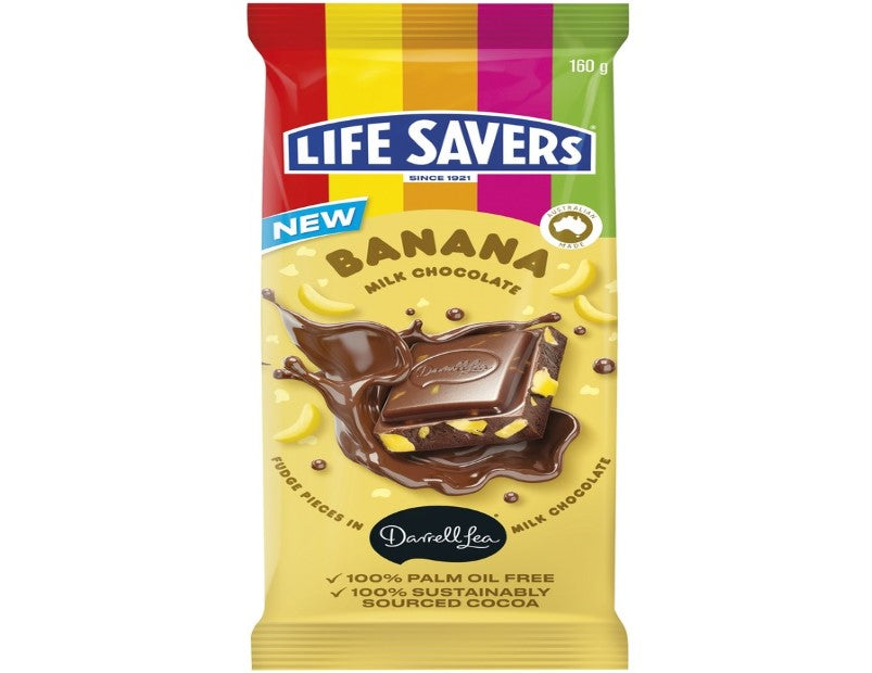 Darrell Lea Life Savers Banana Milk Chocolate Block 160g - 2 Pack