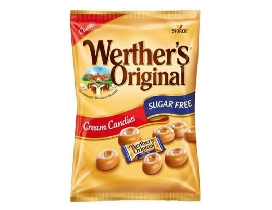 Werther's Original Cream Candies No Sugar Added Bag, Irresistible Cream and Caramel Flavours with Lower Sugar, 60 g