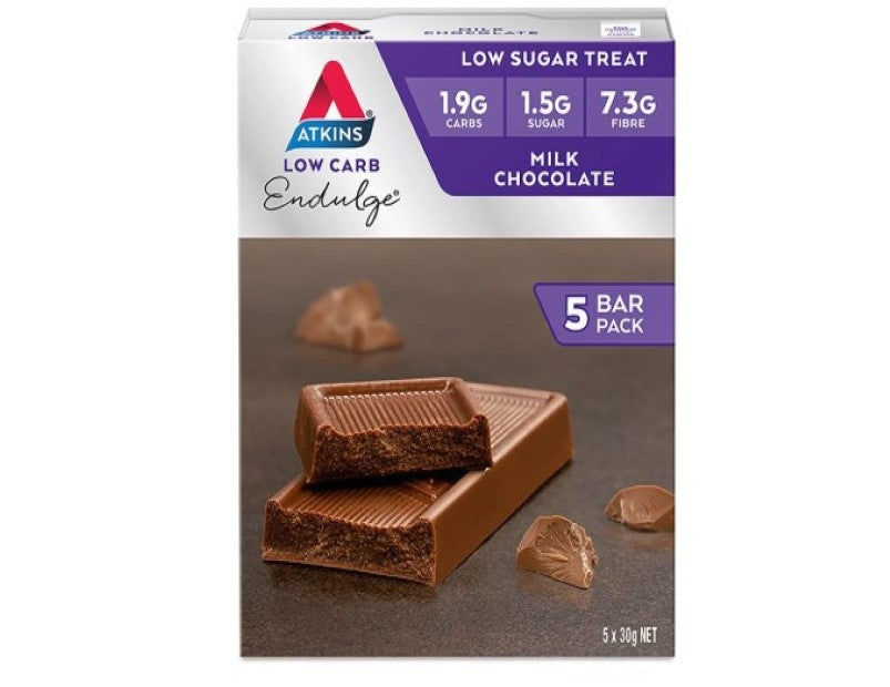 Atkins Endulge Milk Chocolate Bars | Keto Friendly Bars | 5 x 30g Low Carb Milk Chocolate Bars | Low carb, Low Sugar, High Fibre | 5 Bar Pack