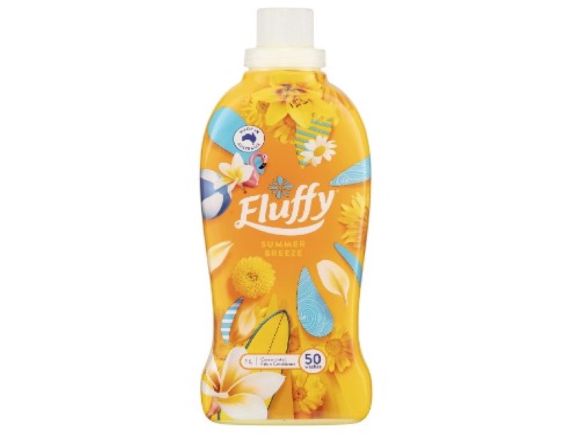 Fluffy Concentrate Liquid Fabric Softener Conditioner, 1L, 50 Washes, Summer Breeze, Long Lasting Freshness