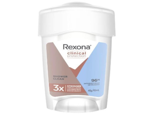 Rexona Women Clinical Antiperspirant Cream Stick Deodorant Shower Clean, 45ml, 96 Hour Protection