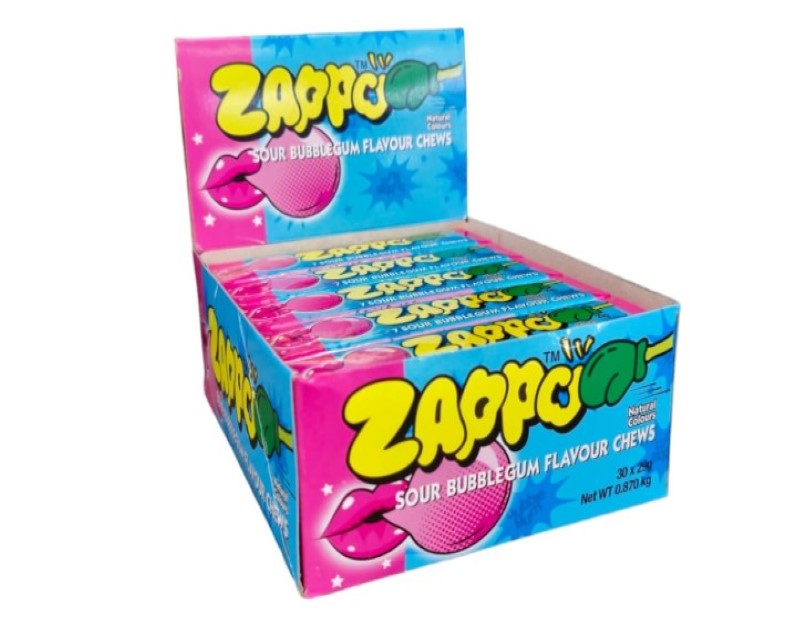 ZAPPO Sour Flavoured Bubblegum Chews - (Bulk Pack of 30 Sticks)