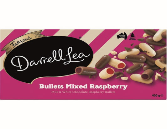 Darrell Lea Bullets Mixed Raspberry Chocolate Box 400g