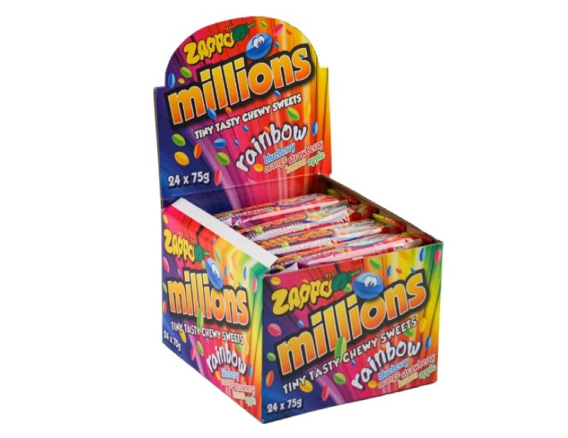 ZAPPO Millions Rainbow Chewy Sweets - (Bulk Pack of 24 x 75g)