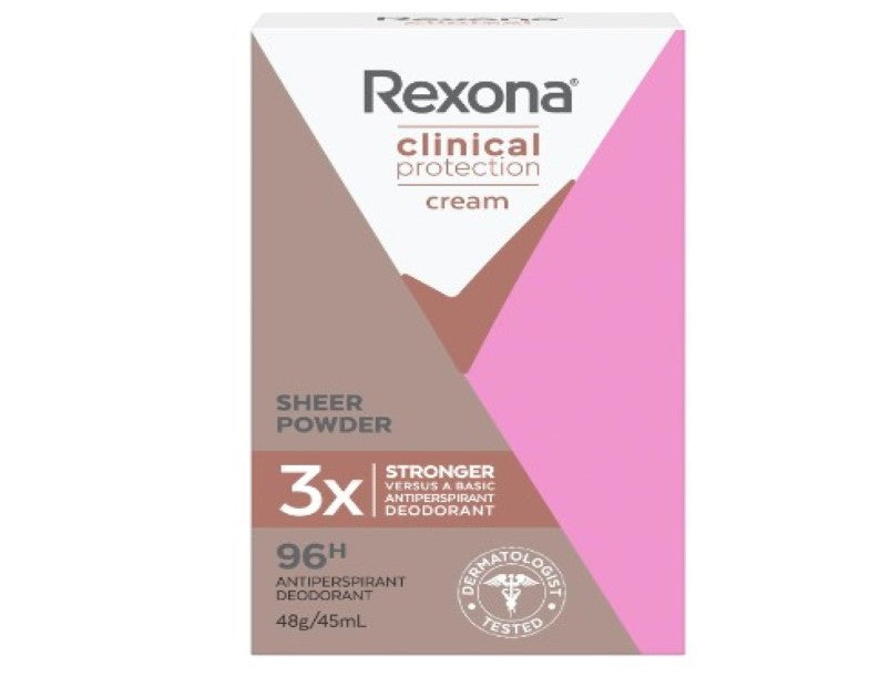 Rexona Women Clinical Antiperspirant Cream Stick Deodorant Sheer Powder, 45ml, 96 Hour Protection