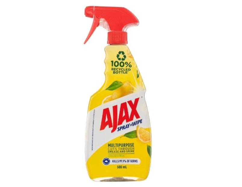 Ajax Spray n' Wipe Multi-Purpose Cleaner Trigger, Antibacterial Disinfectant, 500mL, Lemon Citrus Surface Spray