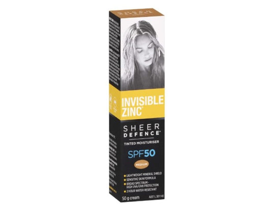 Invisible Zinc Sheer Defense Tinted Moisturizer SPF50, Medium, 50g