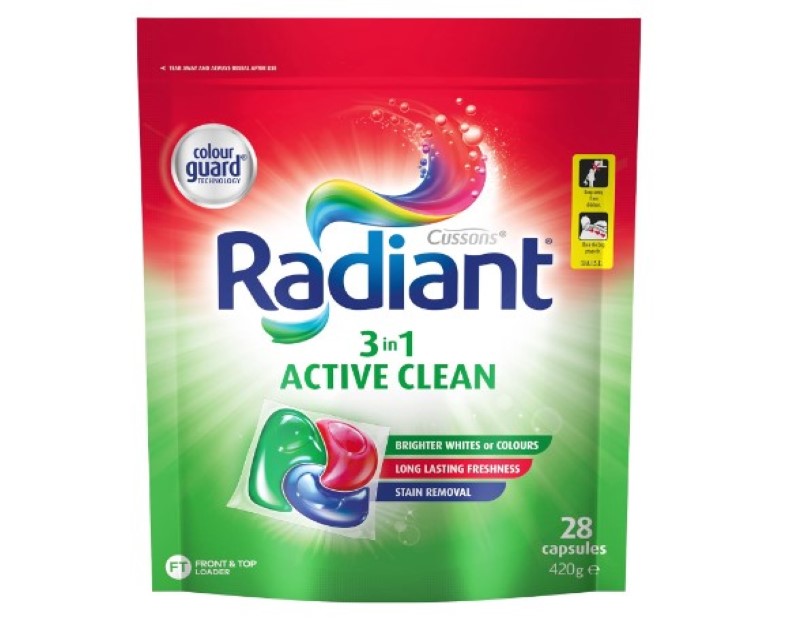 Radiant Active Clean 3-In-1 Laundry Detergent 28 Capsules, Multicolor, 420 g (Pack of 1)