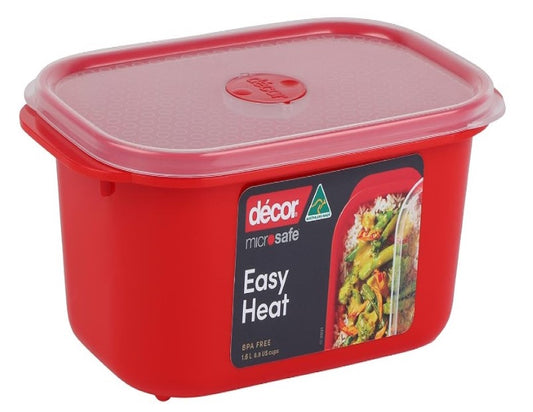 Décor Microsafe Oblong | BPA Free | Microwave Container | Steam Release Vent | Dishwasher Safe, Red, 1.6L