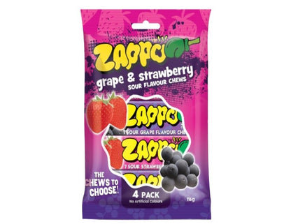 ZAPPO Sour Grape & Strawberry Chews - 4 Pack (116g)