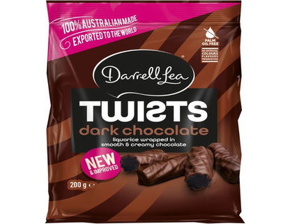 Darrell Lea Twists Dark Chocolate Liqourice 200g - 2 Pack