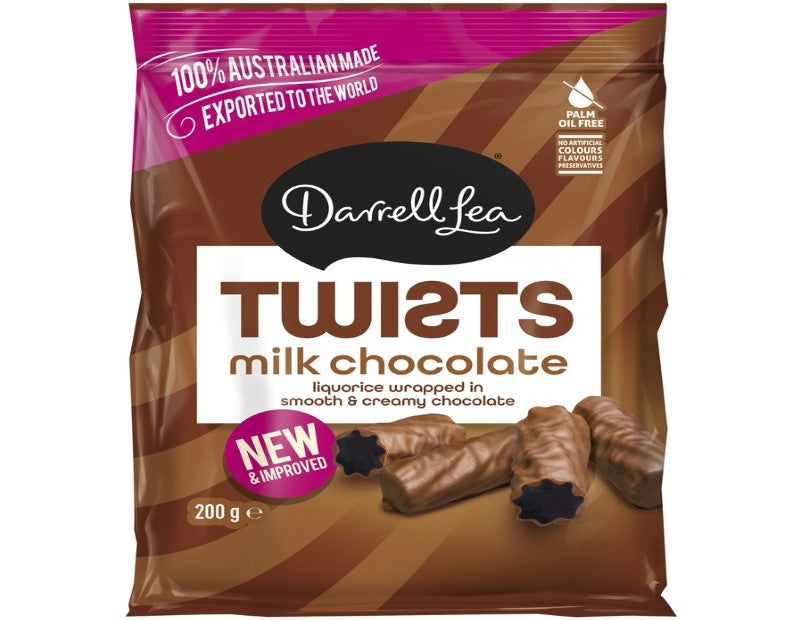 Darrell Lea Milk Chocolate Coated Twists 200g - 2 Pack