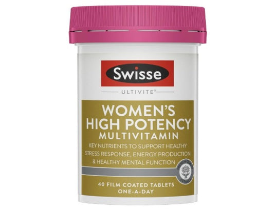 Swisse Ultivite Women's High Potency Multivitamin with Folic Acid, Biotin & Iron - Support Energy, Immunity & Healthy Hair - 40 Tablets