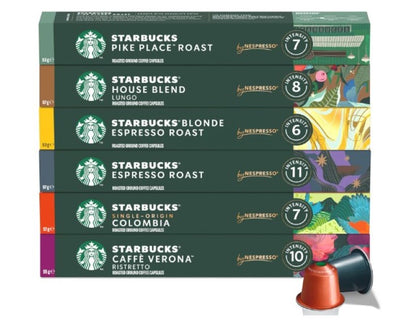 Starbucks By Nespresso Coffee Pods Variety Pack 60 Capsules (10 of each flavour)