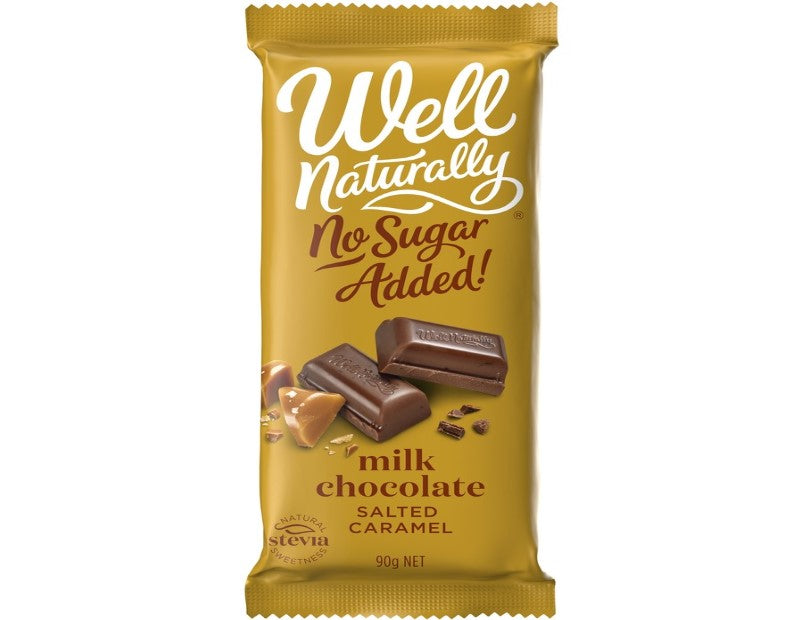 Well Naturally No Sugar Added Milk Chocolate Salted Caramel 90g - 2 Pack