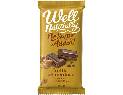 Well Naturally No Sugar Added Milk Chocolate Salted Caramel 90g - 2 Pack