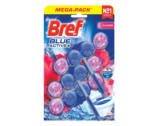 Bref Blue Active Flower Blossom Rim Block Toilet Cleaner with Odour Stop Technology, 50 g (Pack of 3)