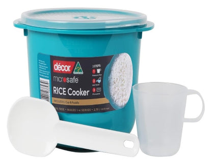 Decor Rice Cooker with Rice Paddle and Measuring Cup, Teal, 2.75 Litre Capacity