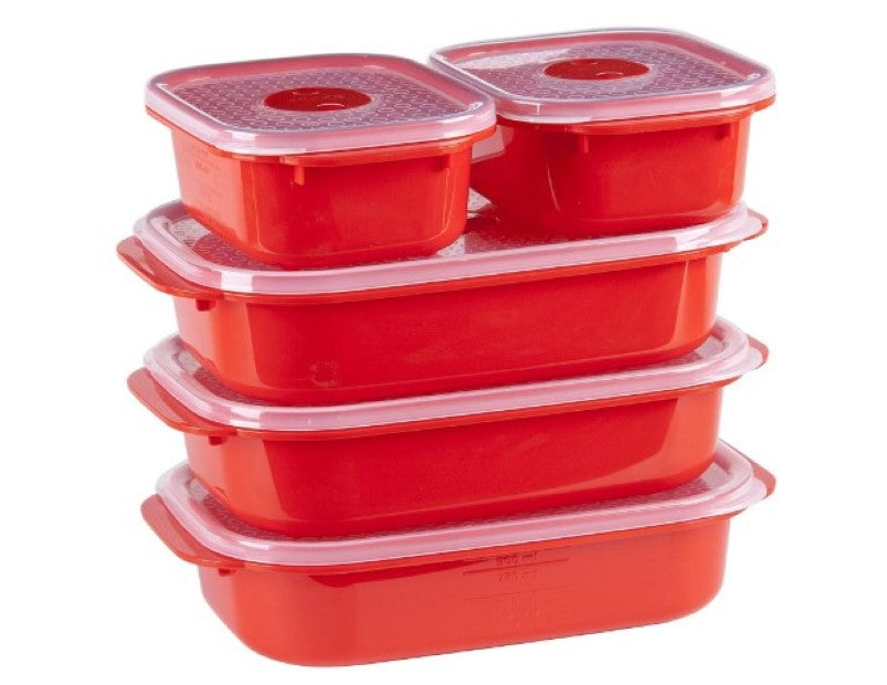 Decor Microsafe Oblong Set, Pack of 5 Pieces, Red