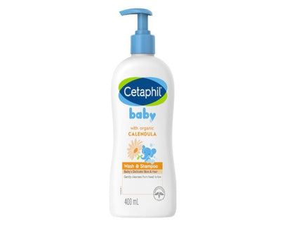 Cetaphil Baby Calendula Wash and Shampoo 400ml, for Baby's Sensitive Skin, Contains Calendula and Aloe Vera, Dermatologist Tested