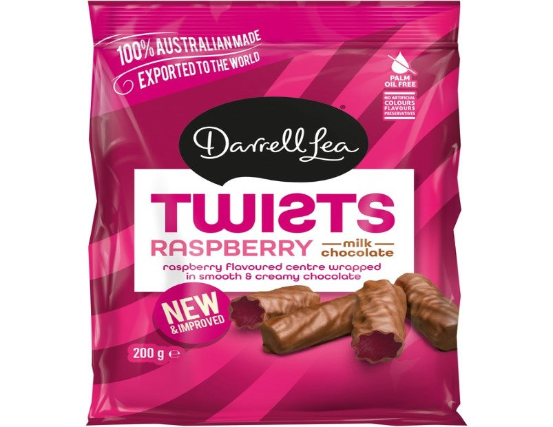 Darrell Lea Twists Raspberry Milk Chocolate 200g - 2 Pack