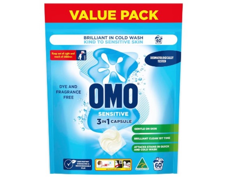 OMO Laundry Capsules 3 in 1 Sensitive, 60 Pack