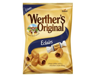 Storck Werther's Original Éclairs Bag, Chewy Toffees with a Decandent Chocolate Cream Centre, 100 g