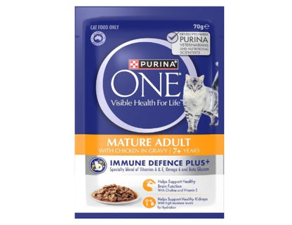 PURINA ONE Mature Adult 7+ Wet Cat Food Succulent Chicken in Gravy Pouch 12x70g