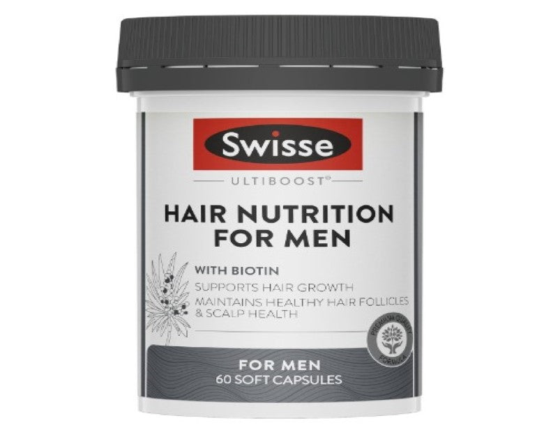 Swisse Ultiboost Hair Nutrition For Men - with Biotin To Maintain Scalp Health & Support Hair Growth - 60 Capsules