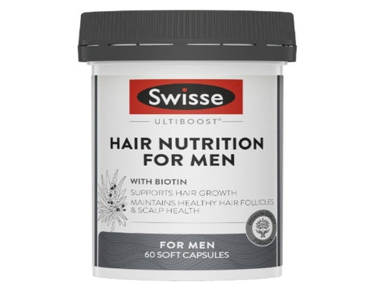 Swisse Ultiboost Hair Nutrition For Men - with Biotin To Maintain Scalp Health & Support Hair Growth - 60 Capsules