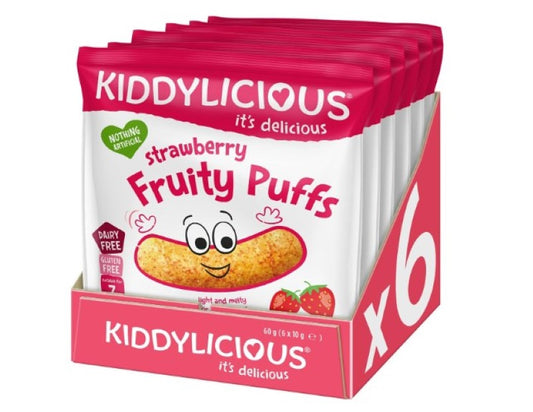 Kiddylicious Strawberry Puffs, 10g (Pack of 6)