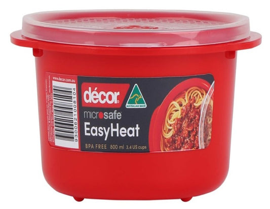 Decor Microsafe Decor Round Container, 800ml Capacity, Red