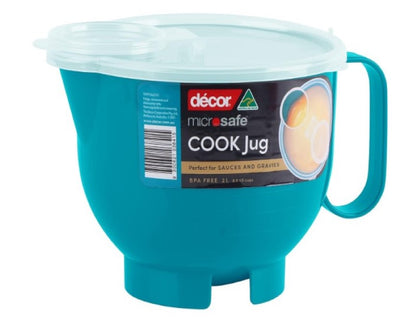 Decor Microwave Safe Plastic Jug with Lid, Teal, 2000 ml Capacity