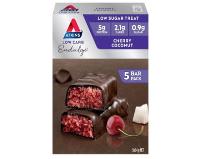 Atkins Endulge Cherry Coconut Bar, Dessert Favourite, Low Sugar, High Fibre, Keto Friendly Bar, 5 Count