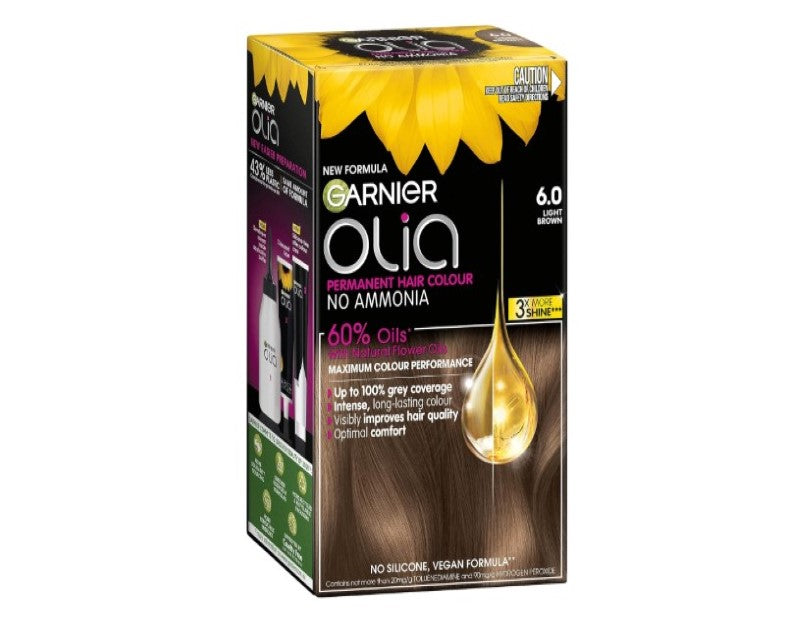 Garnier, Permanent Hair Colour, Ammonia Free and Nourishing, Olia, 6.0 Light Brown