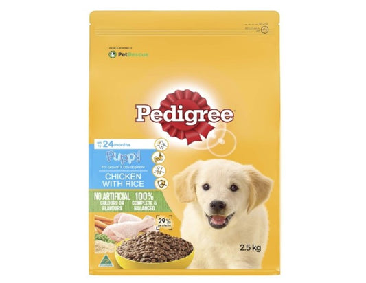 PEDIGREE Puppy Dry Dog Food Chicken With Rice 2.5kg, 4 Pack