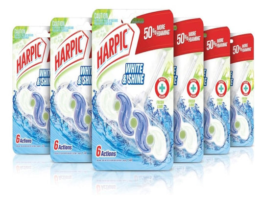 Harpic White and Shine Lime Fresh Bleach Block Toilet Cleaner 39 g (Pack of 6)