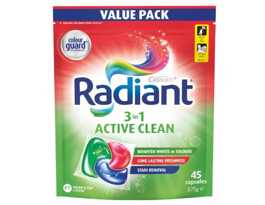 Radiant Active Clean 3 in 1 Laundry Detergent, 675 g (45 Capsules)